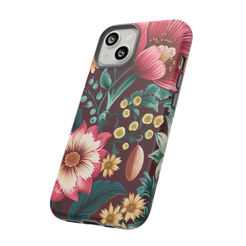 Botanisch Bloemenpatroon in Amber en Teal