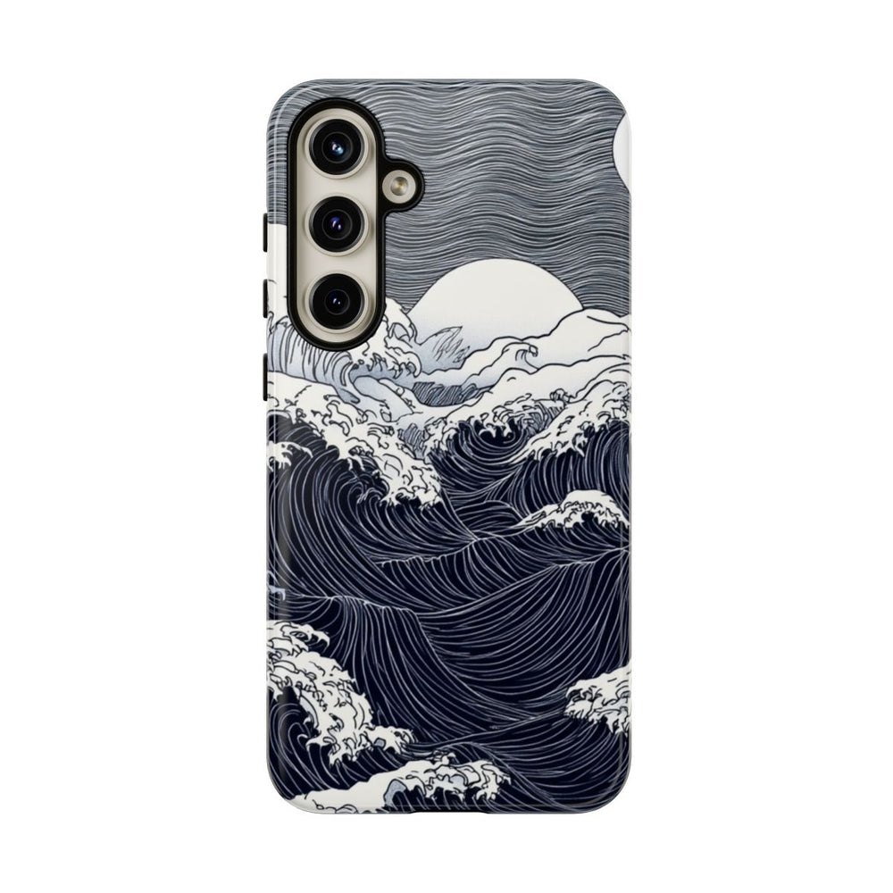 Monochrome Oceaangolven met Maan