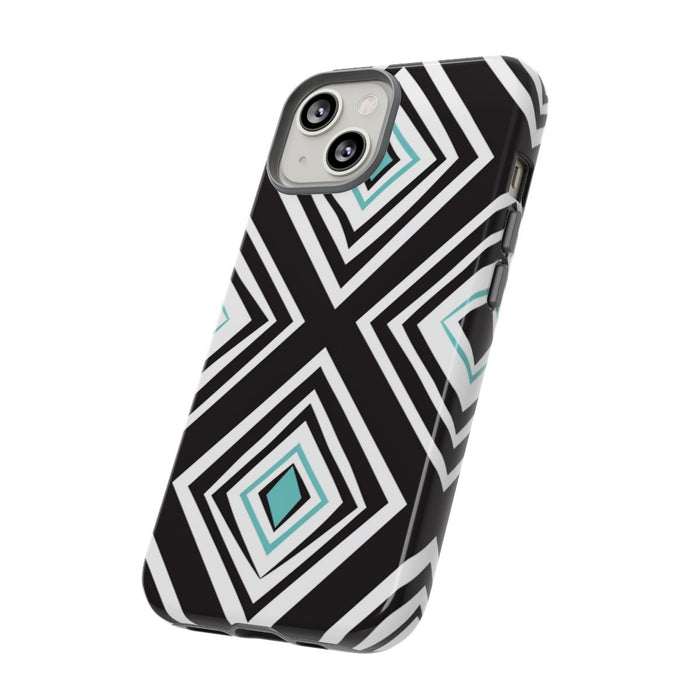 Geometrisch Zwart-Turquoise Diamantpatroon