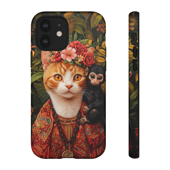 Gemberkleurige Kat met Bloemenkroon en Aapje