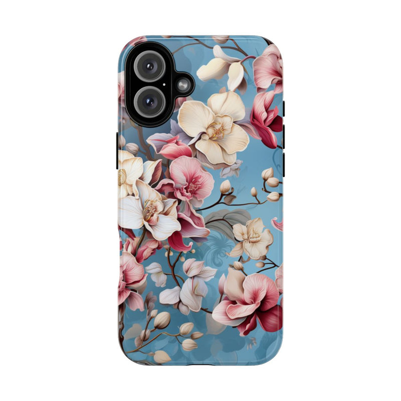 Orchideeën Bloemenpatroon op Blauwe Achtergrond