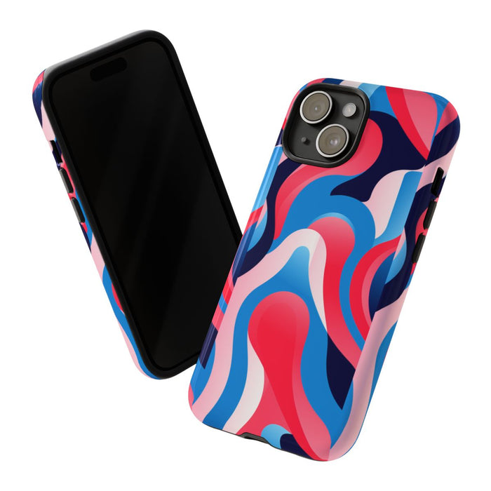 Blauw-Rood Abstract Golvend Patroon