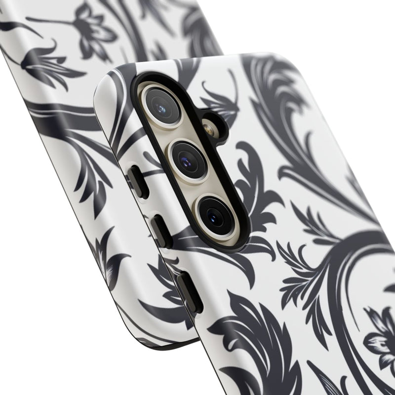 Zwart-Wit Bloemmotief met Sierlijke Krullen