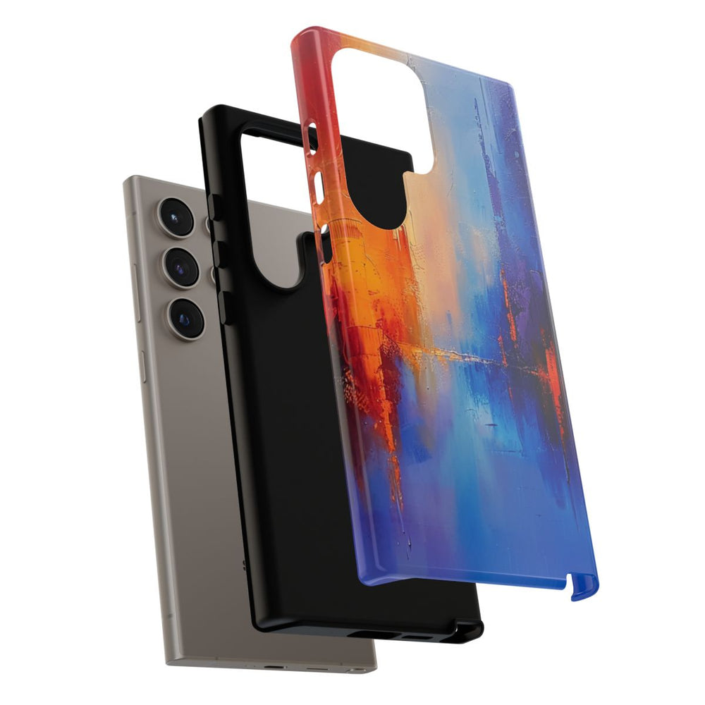 Levendige Abstracte Stadsgezicht in Blauw en Oranje