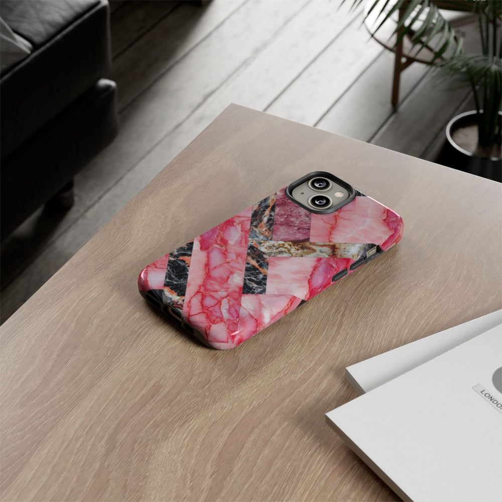 Roze en Zwart Geometrisch Marmerpatroon