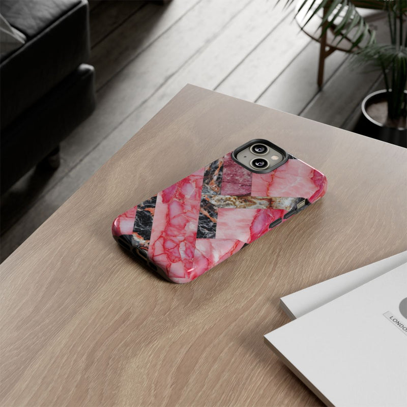 Roze en Zwart Geometrisch Marmerpatroon