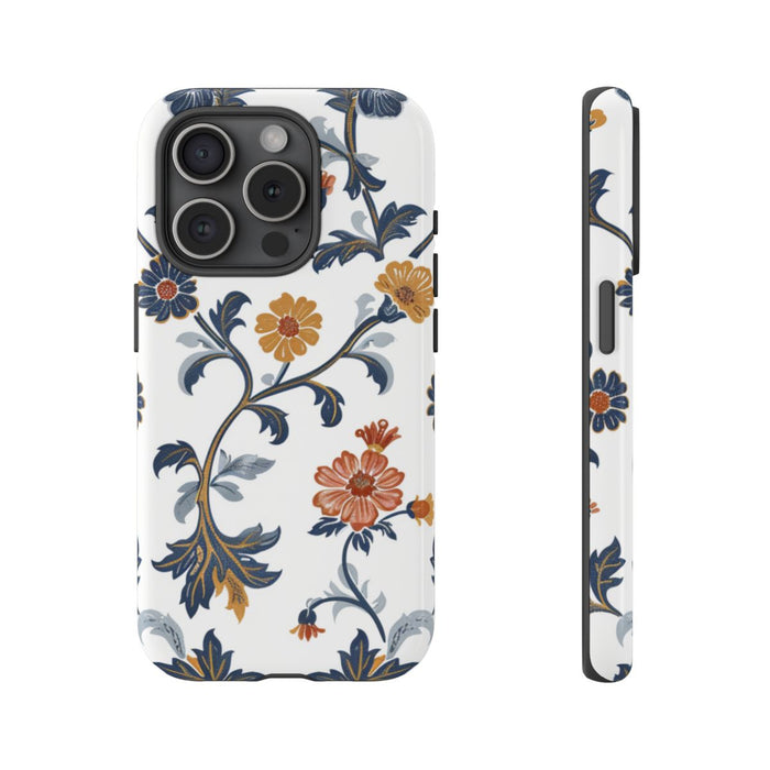 Retro Bloemenpatroon in Blauw en Oranje