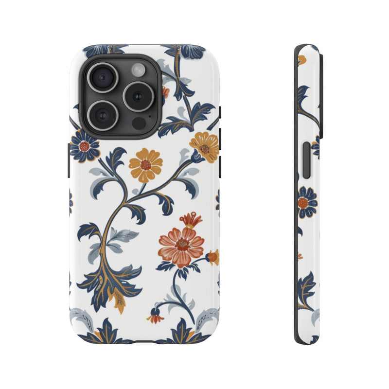 Retro Bloemenpatroon in Blauw en Oranje