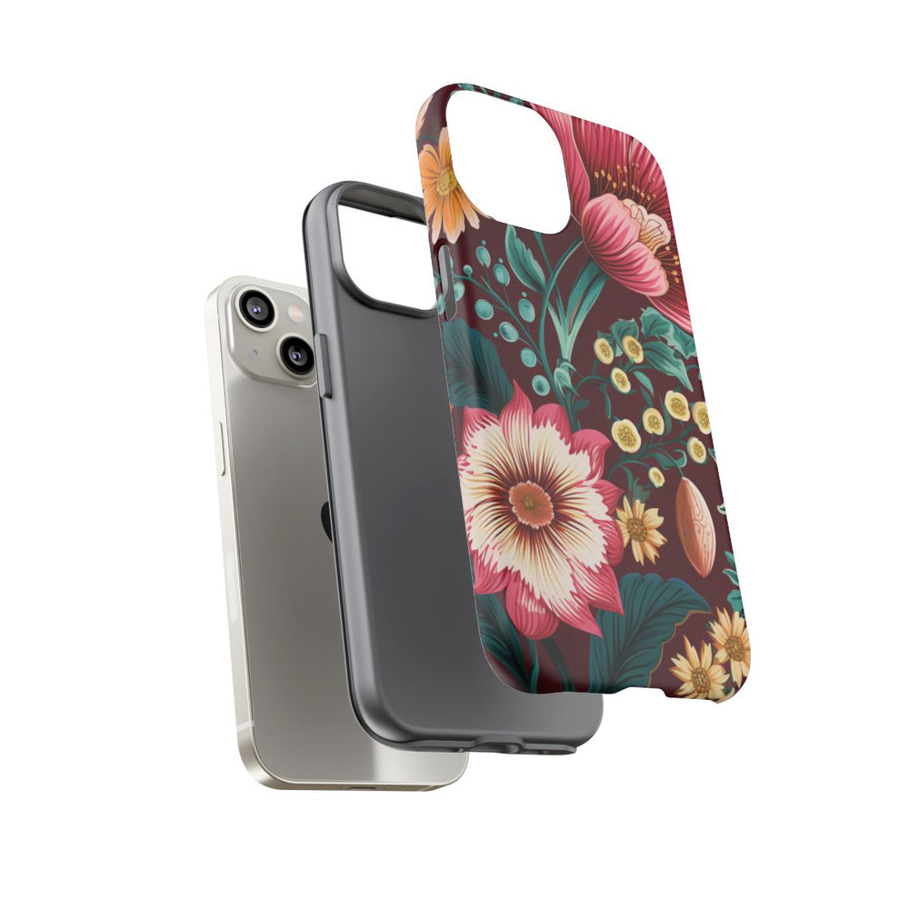 Botanisch Bloemenpatroon in Amber en Teal