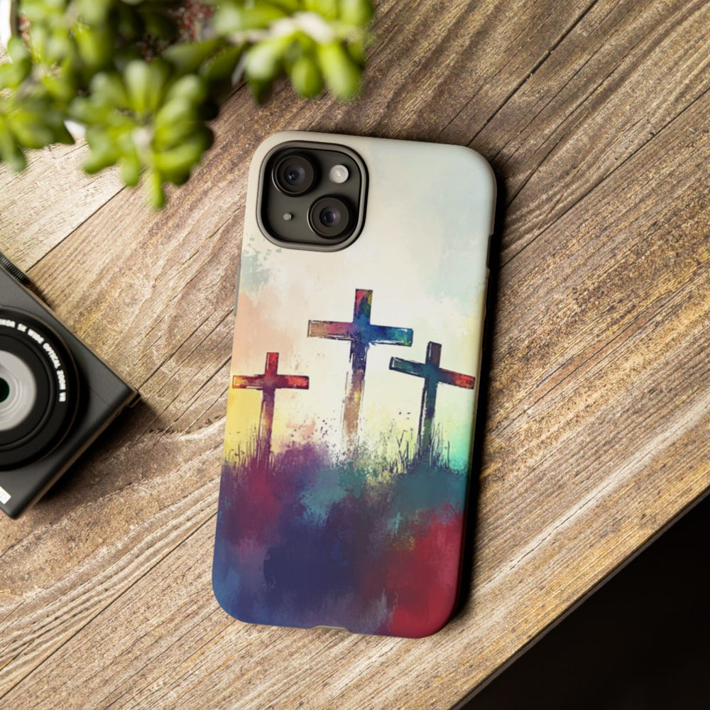 Drie Kruisen in Abstracte Waterverf