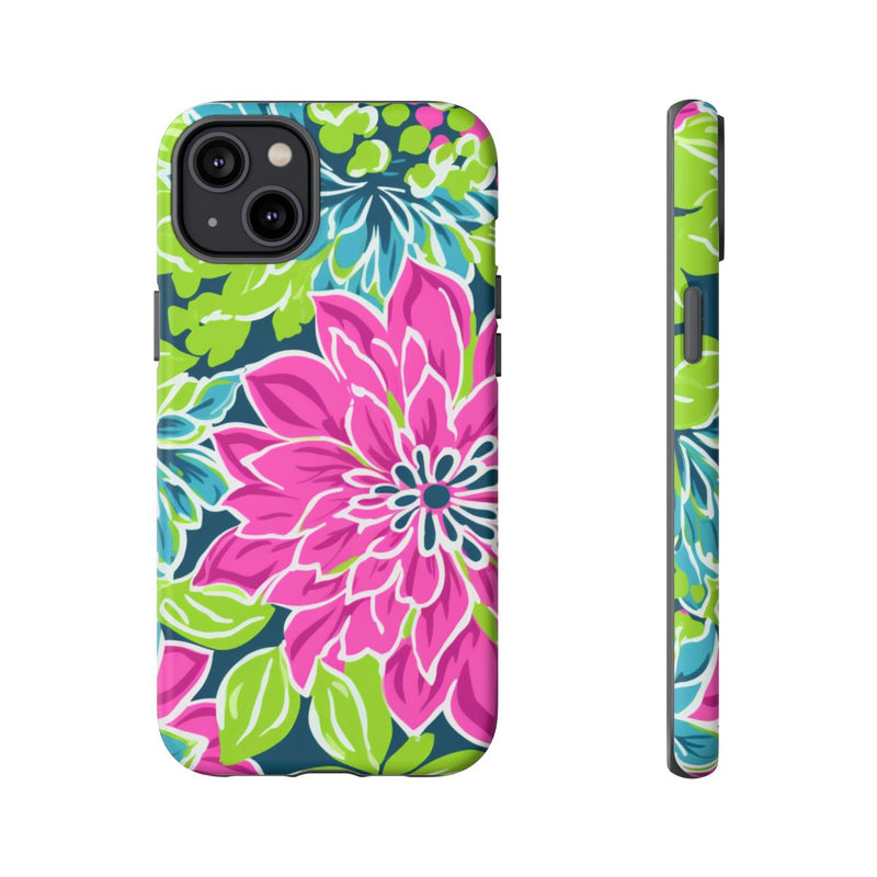 Vrolijk Bloemenpatroon met Roze en Blauwe Bloemen