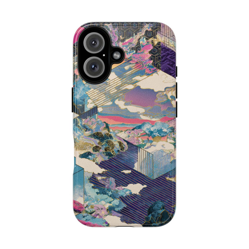 Abstracte Geometrische Landschap met Roze Bomen