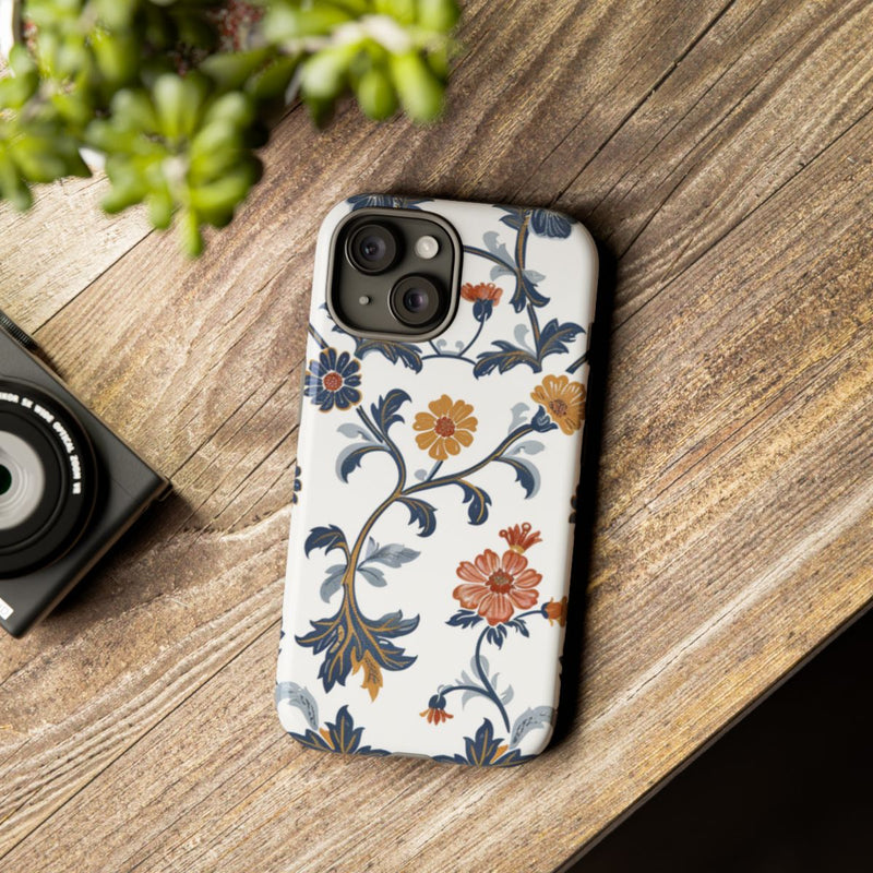 Retro Bloemenpatroon in Blauw en Oranje