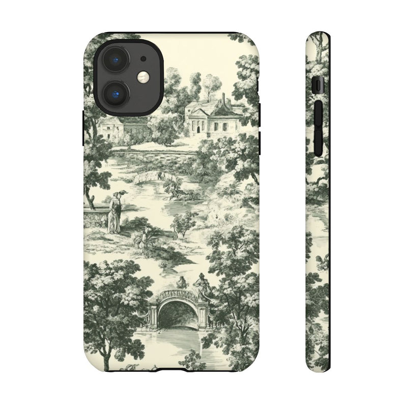 Landelijk Toile Patroon met Bomen en Bruggen