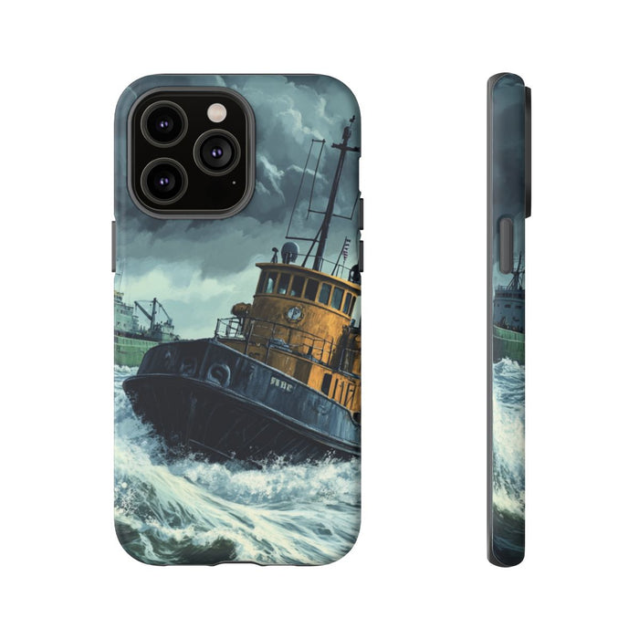 Sleepboot Sleept Vrachtschip op Woeste Zee
