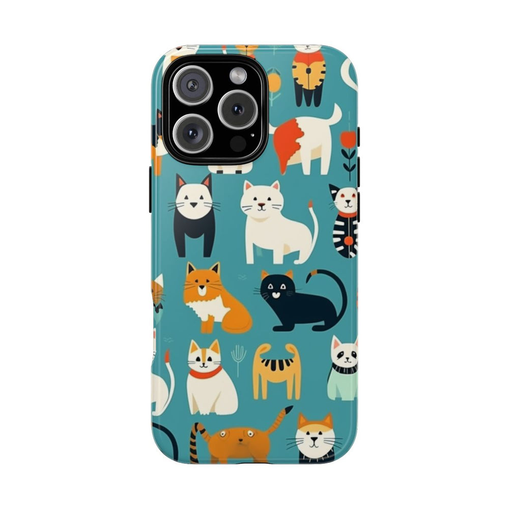 Kleurrijk Kattenpatroon op Glanzend Stevig Hoesje