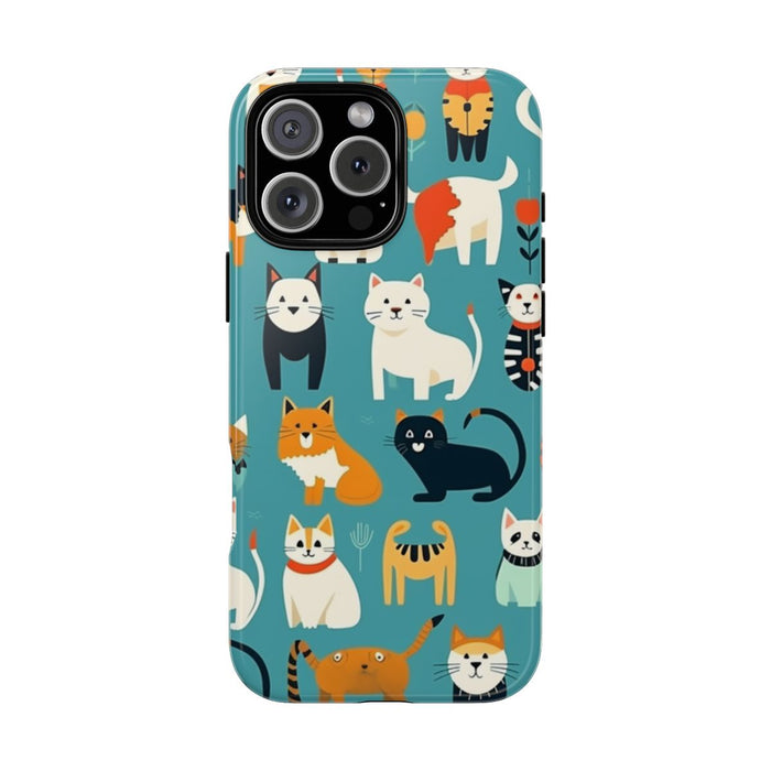 Kleurrijk Kattenpatroon op Glanzend Stevig Hoesje