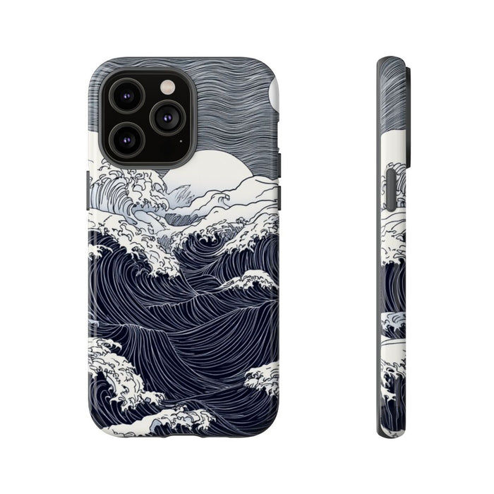 Monochrome Oceaangolven met Maan