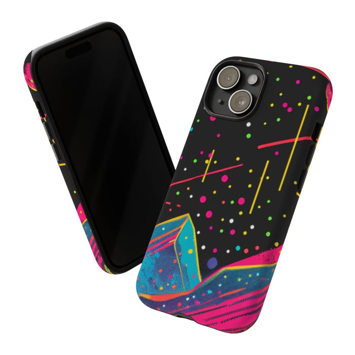 Neon Kosmisch Landschap met Planeten en Zon