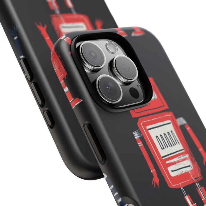 Retro Robotpatroon in Rood en Blauw