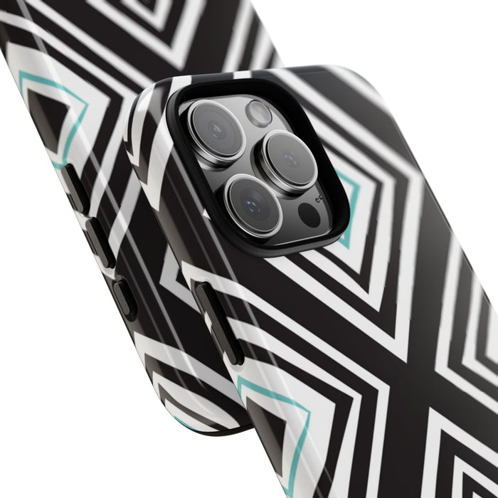 Geometrisch Zwart-Turquoise Diamantpatroon