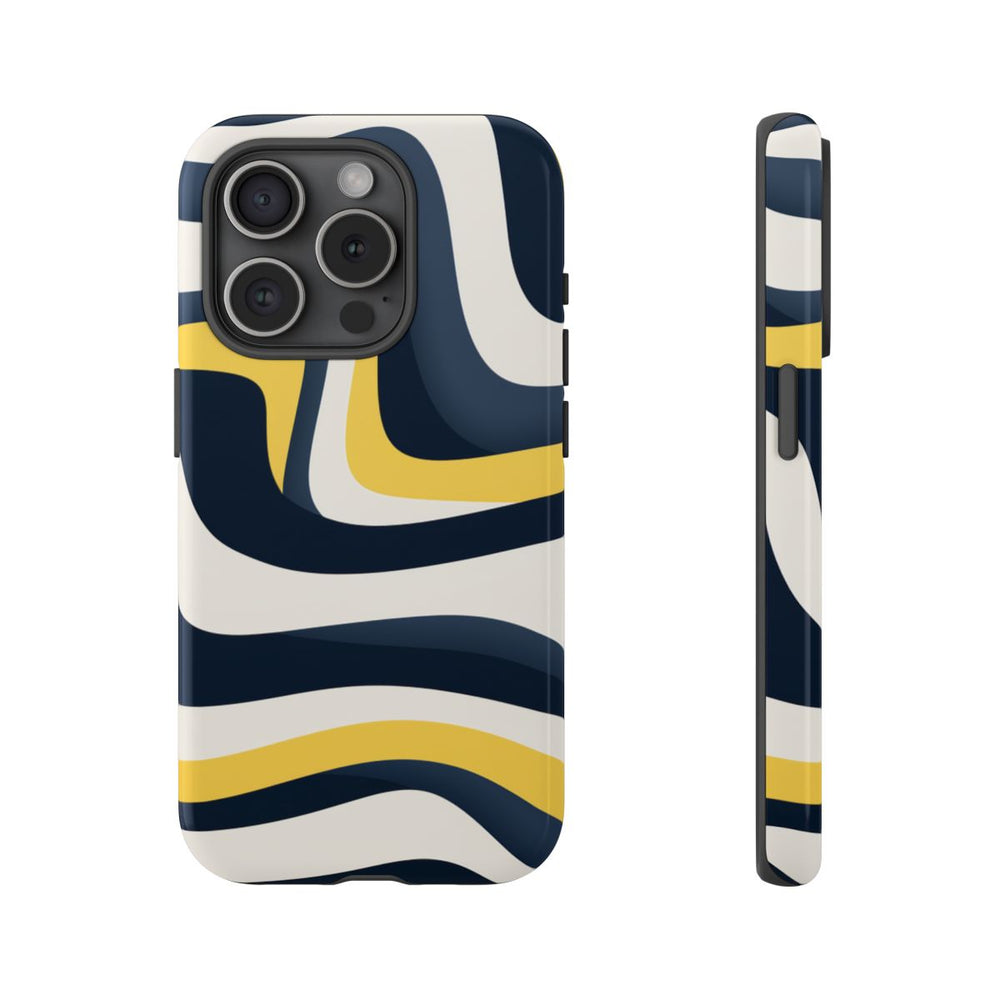 Abstracte Golvende Lijnen in Donkerblauw en Geel