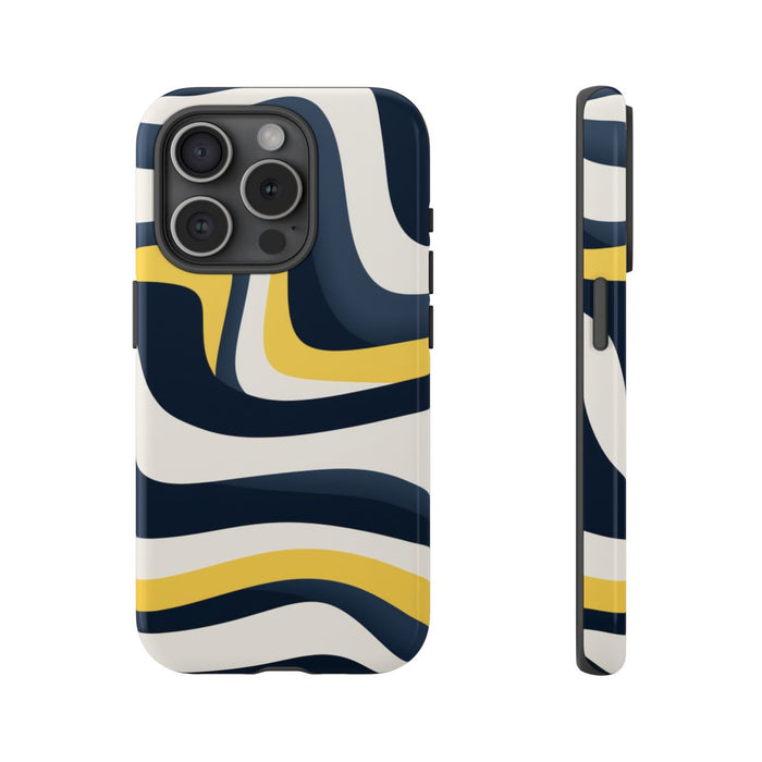 Abstracte Golvende Lijnen in Donkerblauw en Geel
