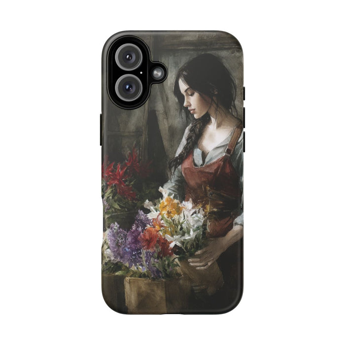 Vrouw Schikt Bloemen Kunst