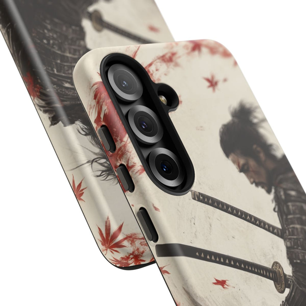 Samurai met Twee Katana's en Rode Esdoornbladeren