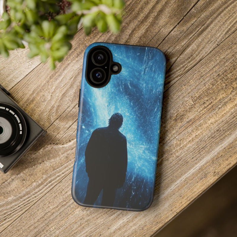 Silhouet met Blauwe Lichtuitbarsting