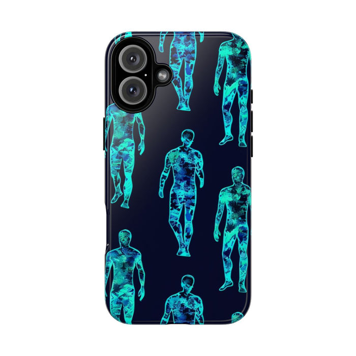 Blauw-Groene Neon Mensfiguren Patroon