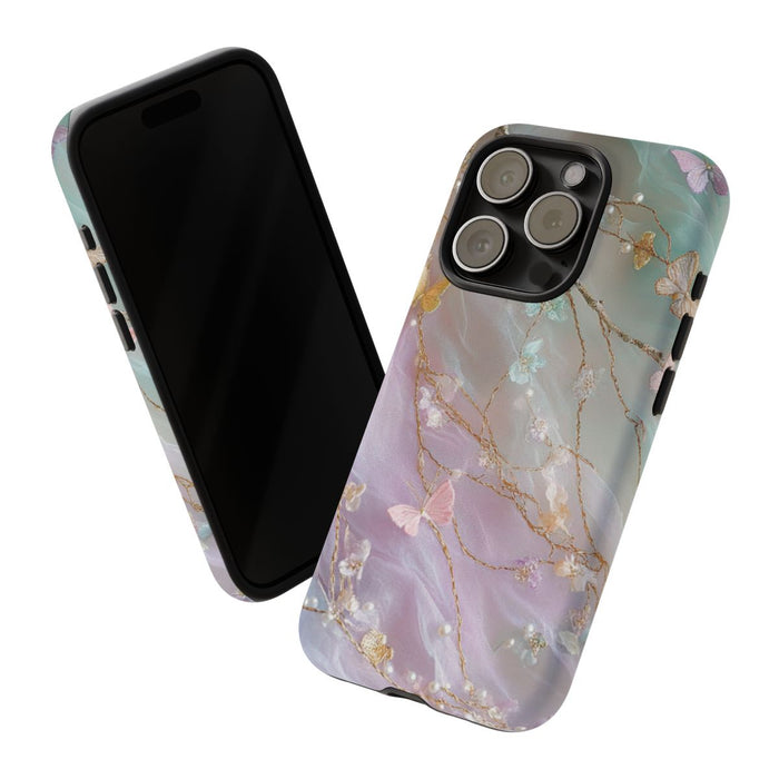 Iridescerende Pastel Vlinders en Rankmotief