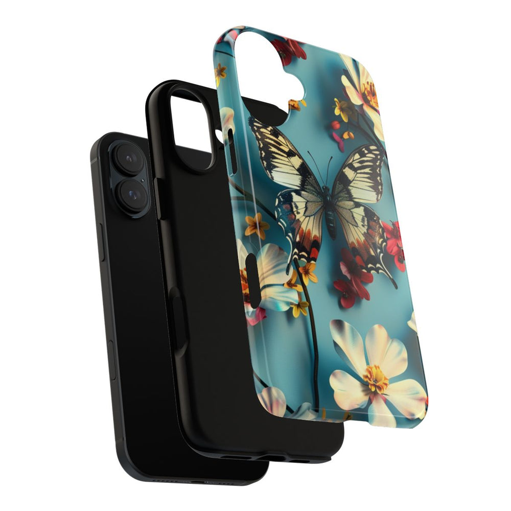 Vlinder en Bloemenpatroon op Blauw