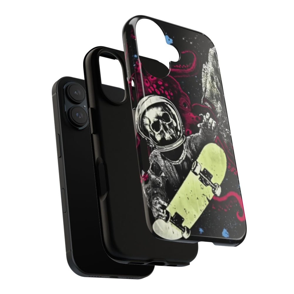 Schedel-Astronaut met Skateboard en Octopus