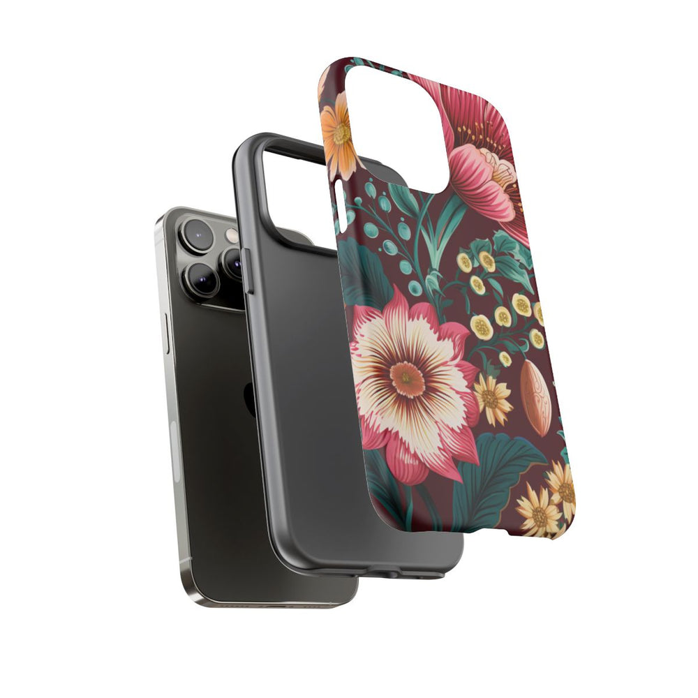 Botanisch Bloemenpatroon in Amber en Teal