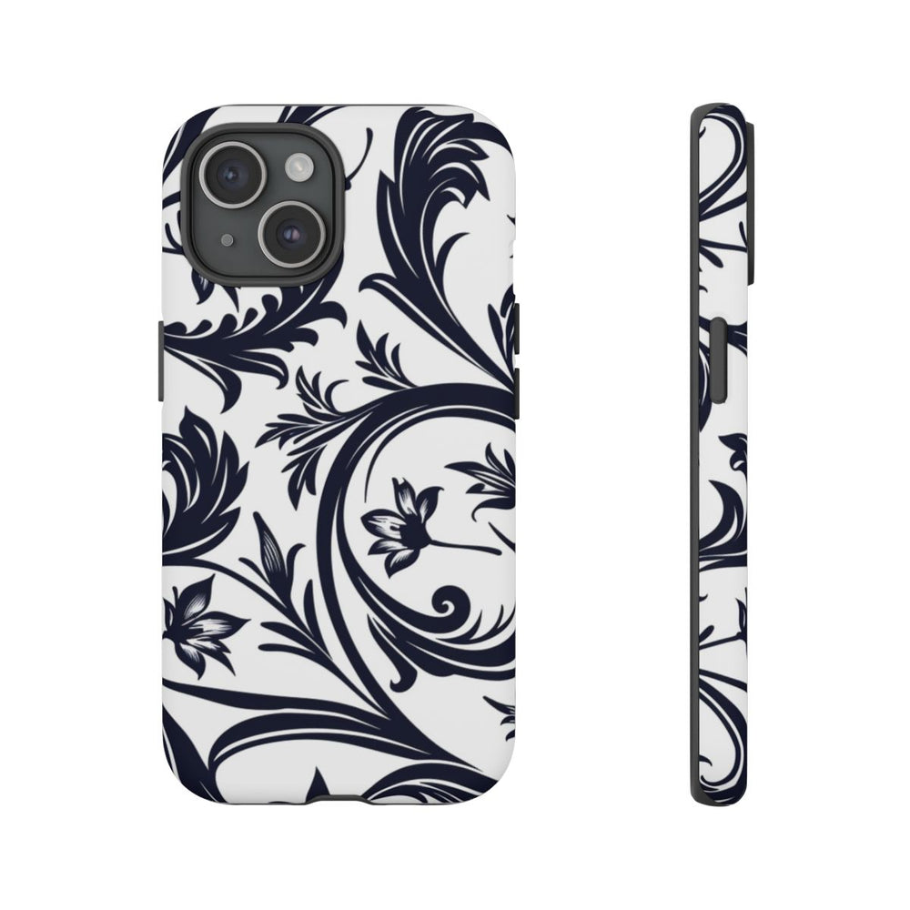 Zwart-Wit Bloemmotief met Sierlijke Krullen