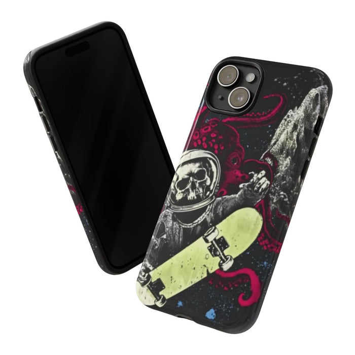 Schedel-Astronaut met Skateboard en Octopus