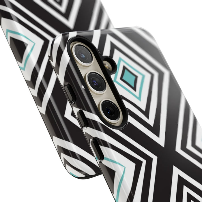 Geometrisch Zwart-Turquoise Diamantpatroon