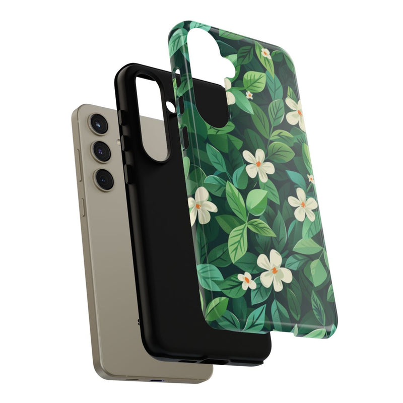 Groene Bladeren en Witte Bloemenpatroon