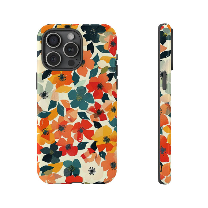 Vrolijk Bloemenpatroon met Geometrische Bladeren