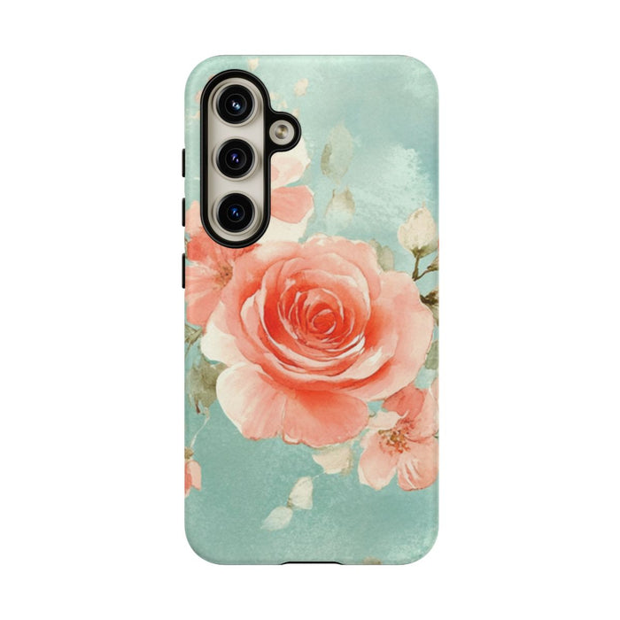 Aquarel Roze Rozen op Turquoise Achtergrond