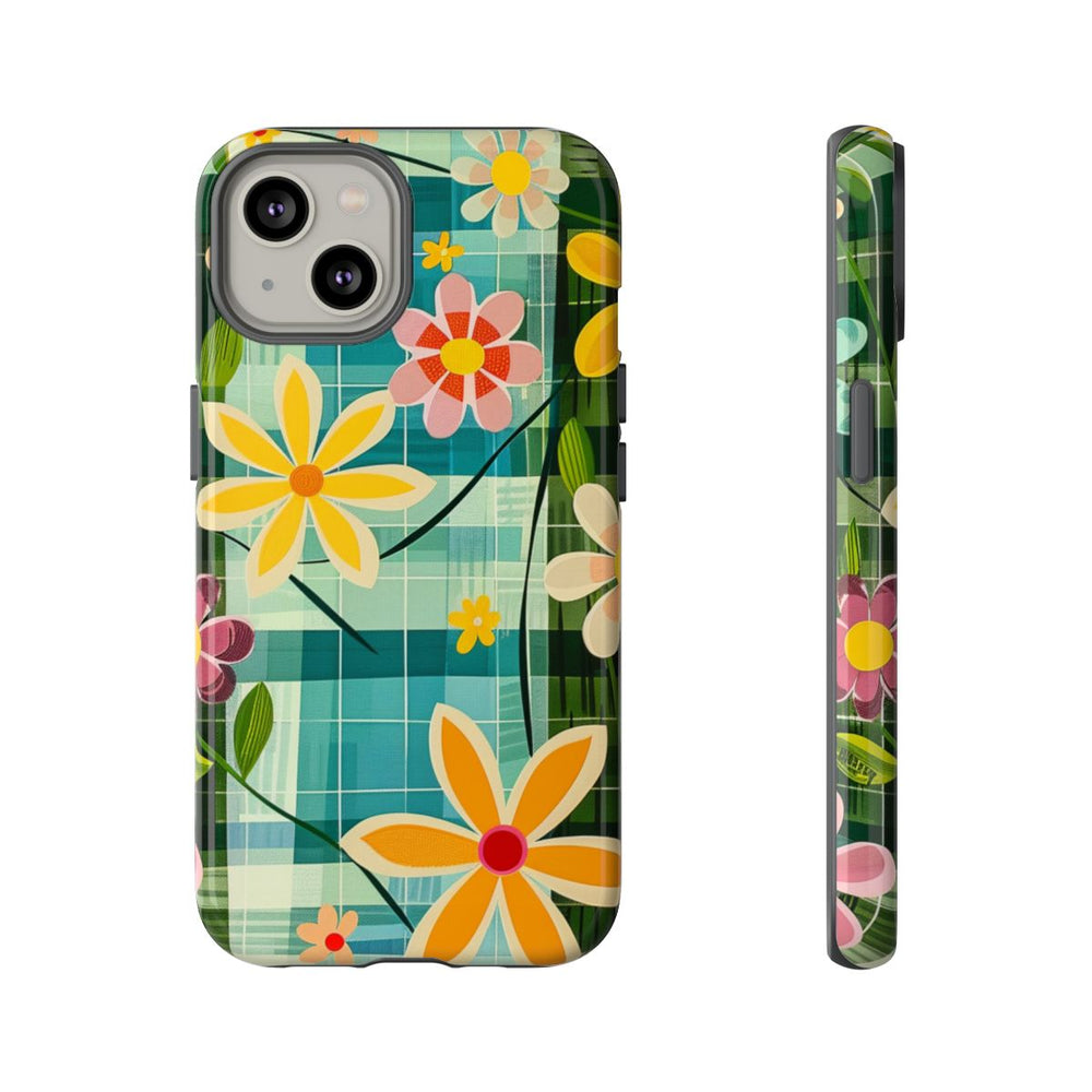 Kleurrijk Retro Bloemenpatroon op Blauwe Achtergrond