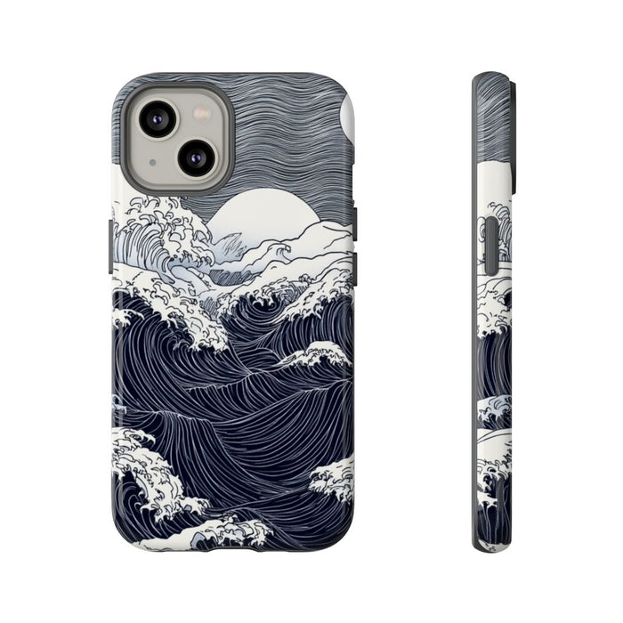 Monochrome Oceaangolven met Maan