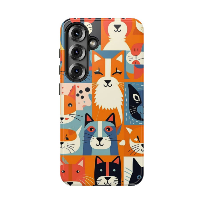 Vrolijke Kattenkopjes in Kleurrijk Patroon