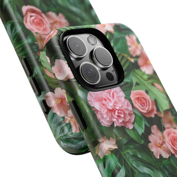Roze Rozen en Tropische Bladeren Patroon