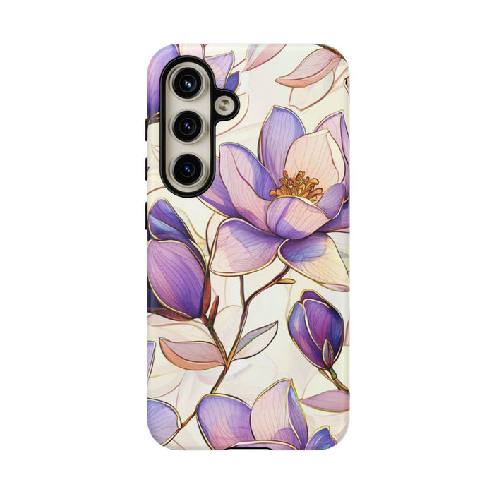 Paarse Magnolia’s in Glas-in-loodpatroon