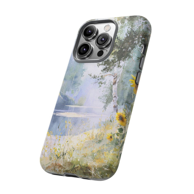 Gele Zonnebloemen bij een Bosmeer