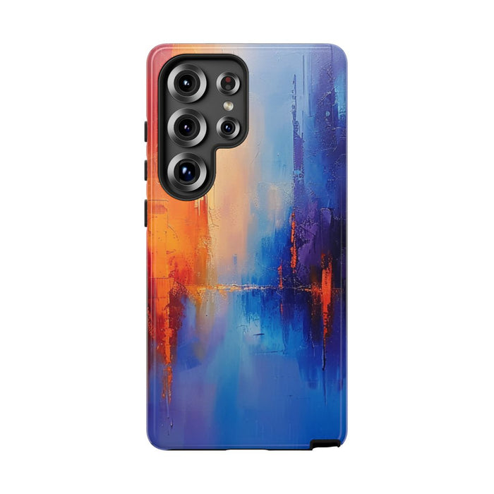 Levendige Abstracte Stadsgezicht in Blauw en Oranje