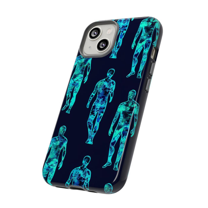 Blauw-Groene Neon Mensfiguren Patroon