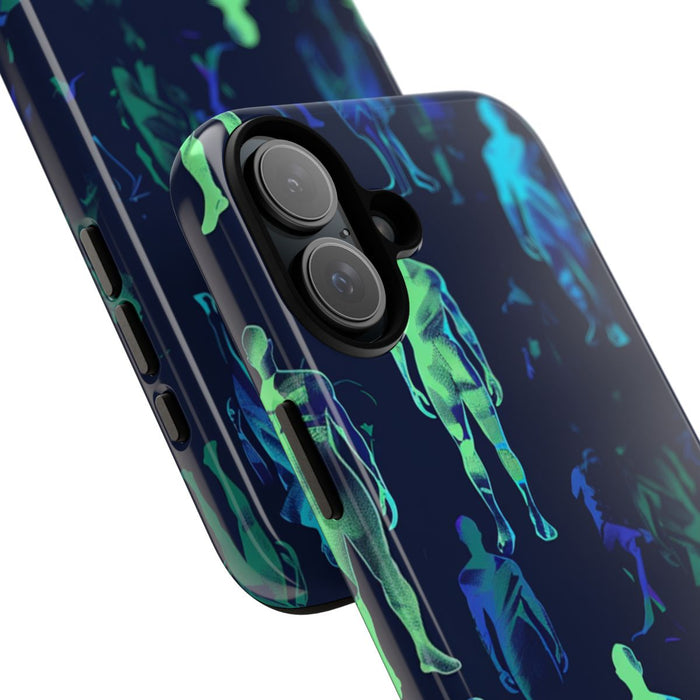 Blauw-Groene Neon Figurenpatroon
